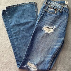 Hollister Jeans Womens Size 9R Juniors Blue Destroyed Distressed Flare 5 Pocket